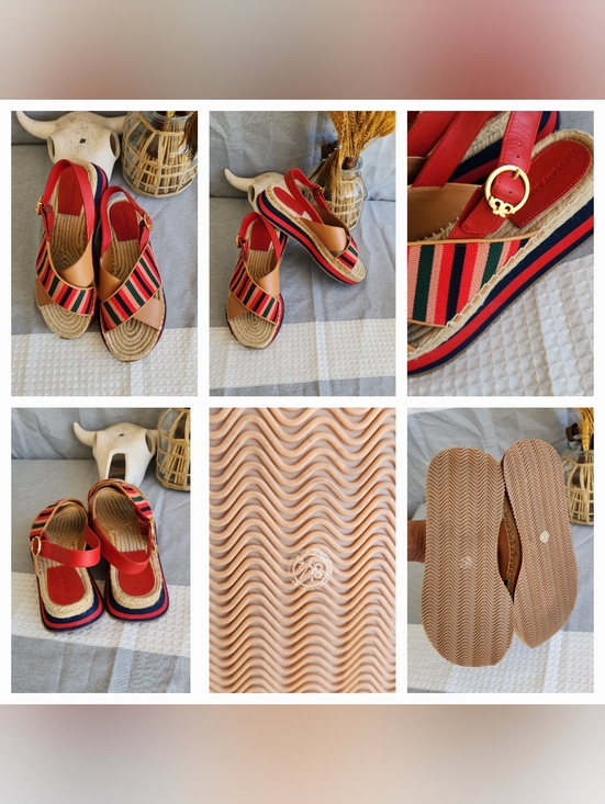 Tory Burch Shoes - Striped Red Espadrille Platform Sandals